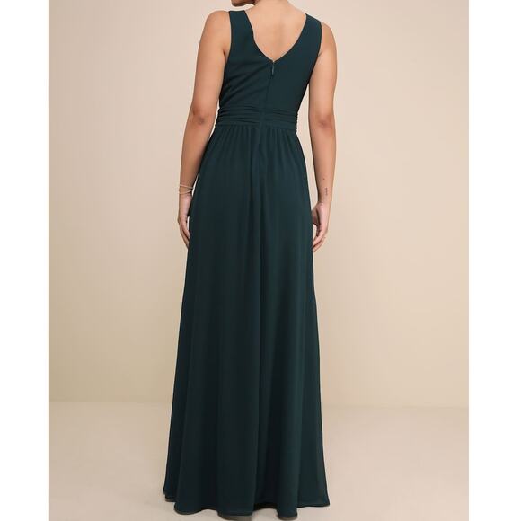 Lulus NWT Thoughts of Hue Emerald Green Surplice V-Neck Sleeveless Maxi Dress - Picture 6 of 10